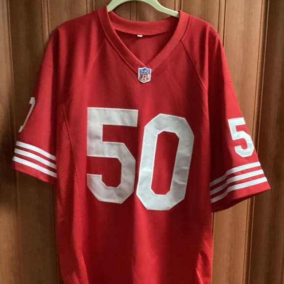 NFL 49ers Legend Riki Ellison #50 Signed Red Jersey Size L - Picture 2 of 12